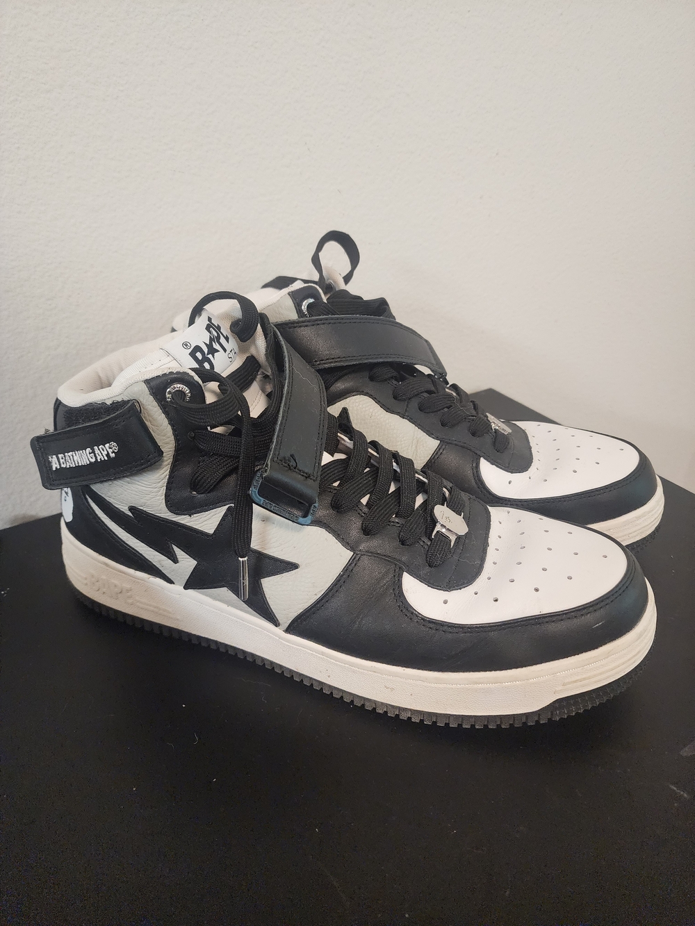 Bape Black and White High-Top Sneakers
